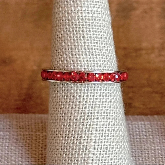 Red Ruby Colored CZ Stainless Steel Eternity Band Stack Ring July Birthstone - Picture 6 of 7